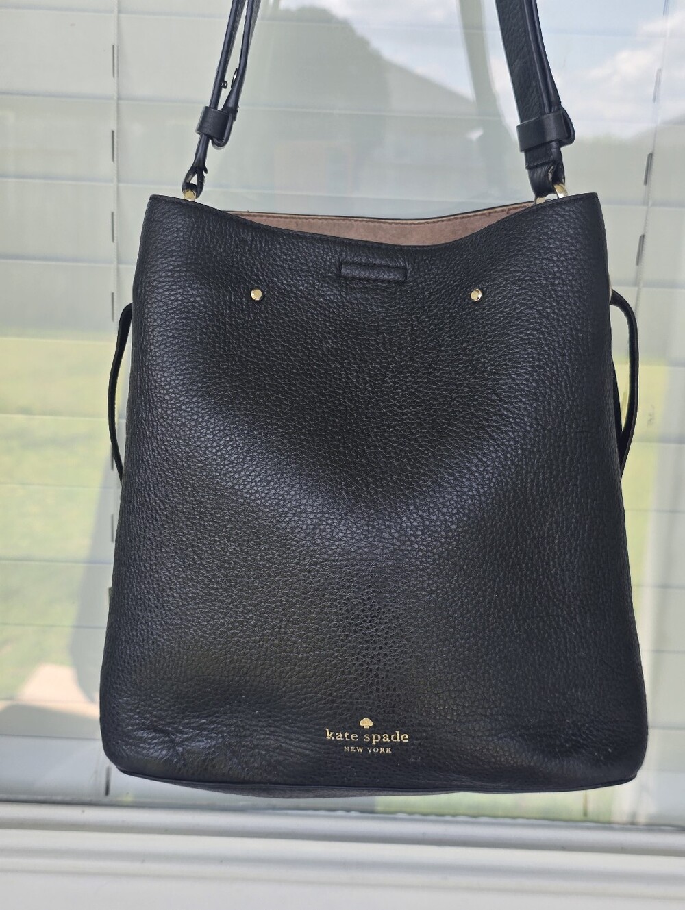 Kate Spade New York Black Pebbled Leather Shoulder Hobo Bag Spade Hardware 10x10 - Picture 7 of 16